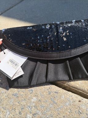 Sasha Handbags, New York ~ NWT Black Sequin & Satin Clutch w/Sexy Strap & Wrist